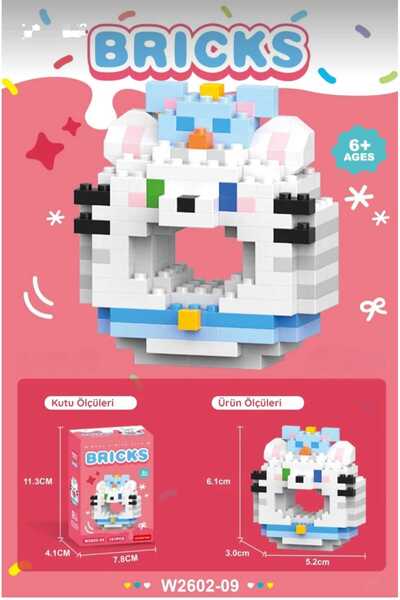 BTİCARET Bricks Donut Kedi Mini Yapı Blok Seti – Sevimli Karakter Oyuncak