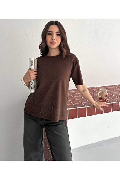 Noa&Noa تي شيرت قصير الأكمام من قماش المودال مزين بالأحجار