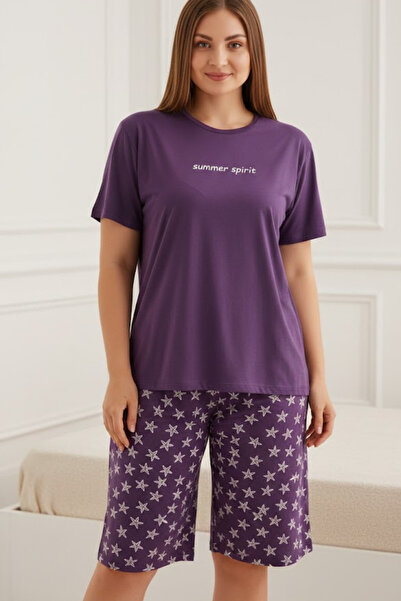 Mihra Yumuşak Dokulu Milan Kumaş Büyük Beden Kapri Pijama Takımı 1141