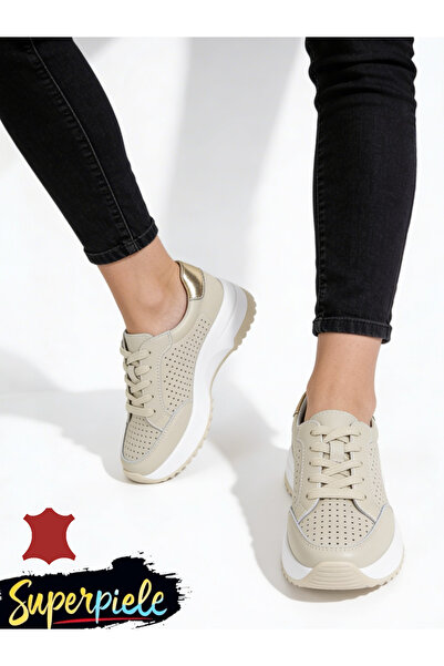 ANGEL BLUE Women's casual perforated shoes made of Genuine Leather with thick...