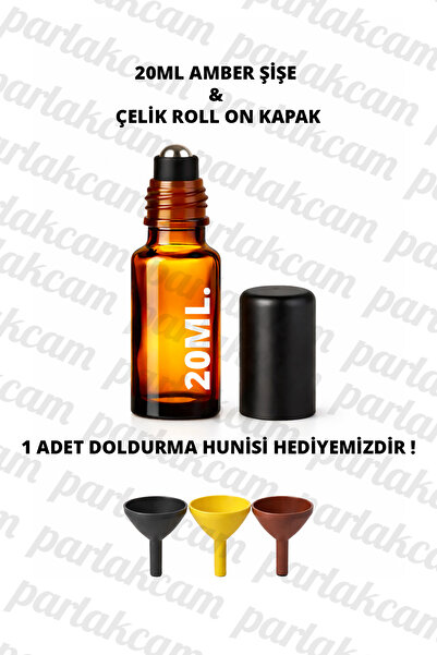 parlakcam 1Pc Glass Roll on Bottle with Ball Leakproof Black Cap 20ml Amber T...