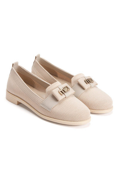 MFT AYAKKABI Women's beige casual moccasin knit ballet flats