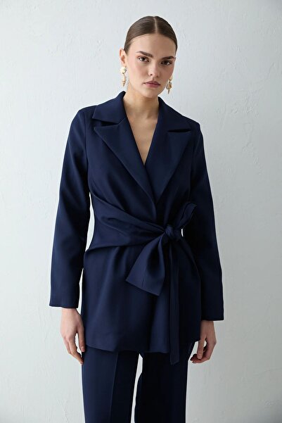 Melike Tatar Tie-Up Jacket Suit Dark Blue 2656