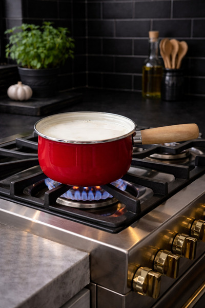 CookaHome 14 cm Emaye Sosluk & Sütlük Tencere – Ahşap Saplı, Kırmızı