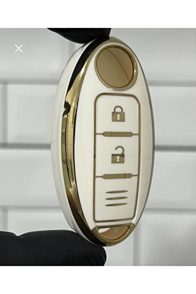 ÖZEN KEYS غطاء مفتاح نانو ذكي لنيسان جوك وقاشقاي ونافارا باللون الأبيض والذهبي
