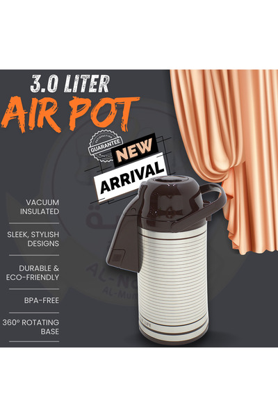 Al Nokhba 3.0 Liter Air Pot Vacuum Insulated Flask – 360° Rotating Base, BPA-...