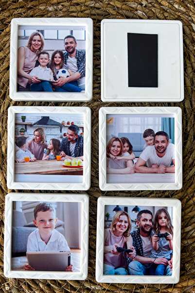 imzatasarım Kişiye Özel Fotoğraflı Mini Kare Çerçeve Magnet 6x6 cm – Beyaz De...