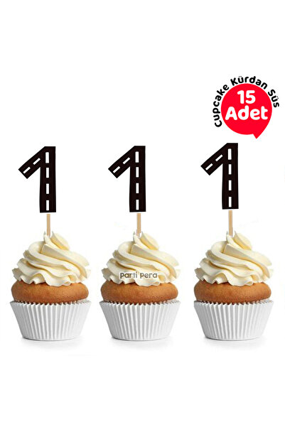 parti pera 1 Yaş Yarış Yol Temalı Cupcake Kürdan Süsü 15 Adet
