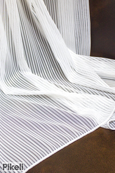 Pikeli İstanbul Modeli Gümüş Simli Çizgili Tül Perde – Işıltılı, Modern ve Şı...