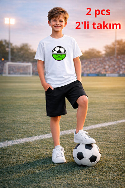 genosha Futbol Soccer Themed Printed T-Shirt T-Shirt Shorts Set 2 in 1
