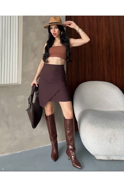 DİMA High Waist Asymmetrical Skirt with Closure Detail