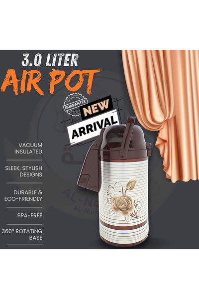 Al Nokhba 3.0 Liter Air Pot Vacuum Insulated Flask – 360° Rotating Base, BPA-...