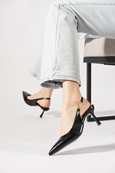 Moda Pie Fedorse scarf stone buckle open back women's shoe black wrinkled