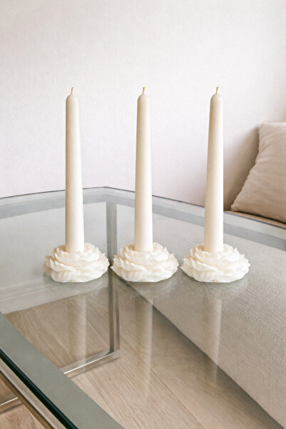Candle Kahve Kokulu Şamdan Mum 3 Adet Şakayıklı Şamdan Mumu