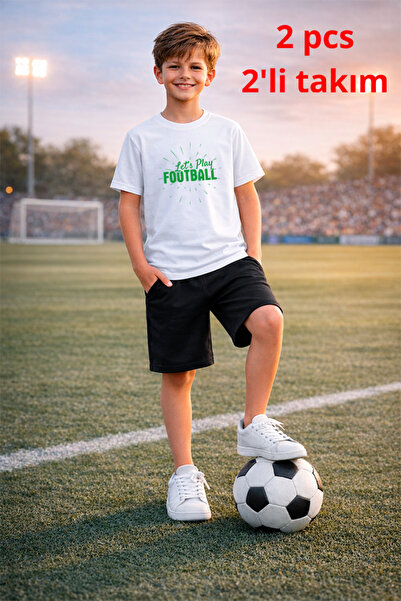 genosha Futbol Soccer Themed Printed T-Shirt T-Shirt Shorts Set 2 in 1