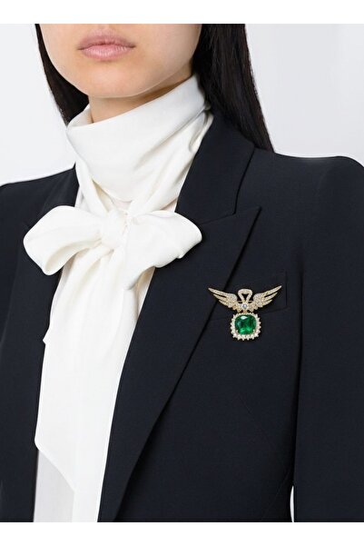 MOORİ Yeşil Taşlı Kartal Figürlü Zirkon Broş – Altın Renk Şık Kadın Broşu