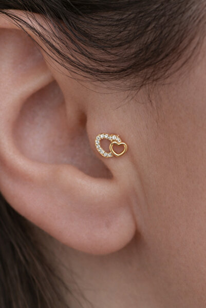 alysa jewelry Cerrahi Çelik Zirkon Taşlı Kalp Figürlü Tragus Helix Piercing A...