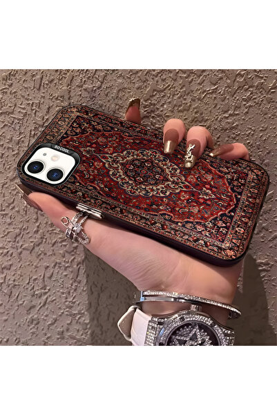 iPhone 12 Compatible Rug Patterned Silicone Edge Hard Back Anti Fall Phone Case