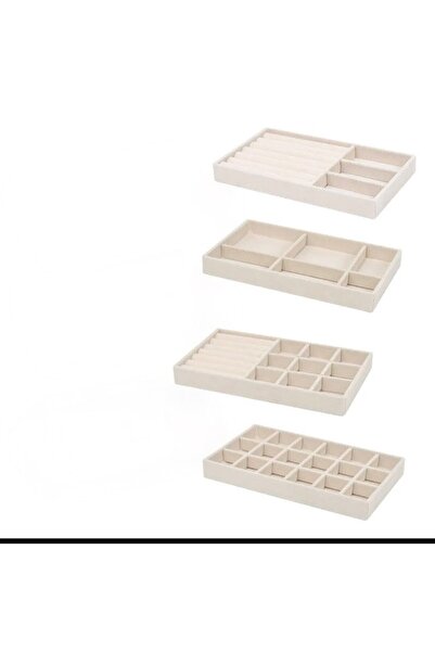 LONDON Birds Store Takı kutusu Şık 4 lü çekmece içi düzenleyici set ( bej ren...
