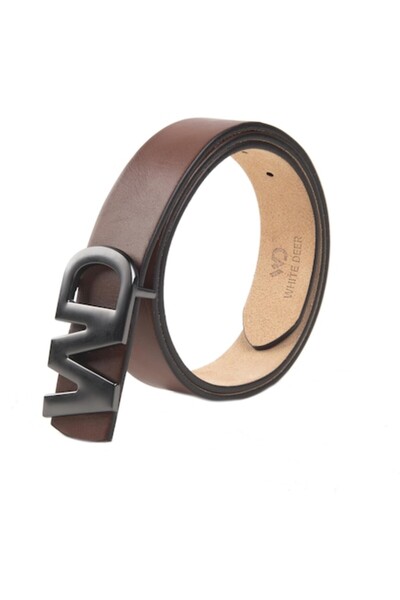 WHITE DEER Men's Belt, White Deer, Leather, Brown, 130cm