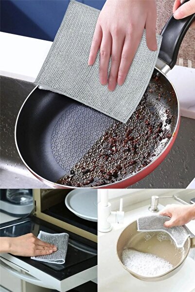 GÜRAY LİFE 4 Pieces of Wire Dishcloth Scrubbing Wire Practical Non-Scratch Di...