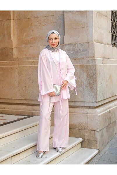 zem moda طقم حجاب شيفون بتفاصيل مربوطة - تصميم صيفي مريح مع بطانة داخلية