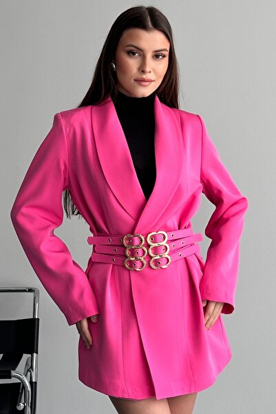 moda armanc Women's 3-Belt Blazer Jacket with Gold Buckle, Double-Breasted Cut