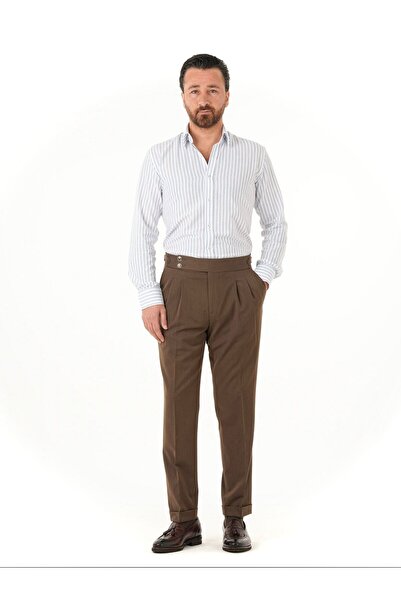 PAREZ Erkek Regular Fit Yüksek Bel Piliseli Tokalı Kumaş Pantolon