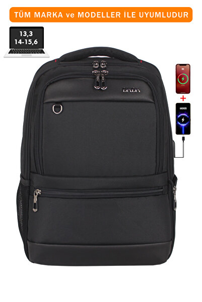 Dada 14"-15,6" inç Körüklü Siyah Laptop Sırt Çantası Unisex Su Geçirmez Kumaş