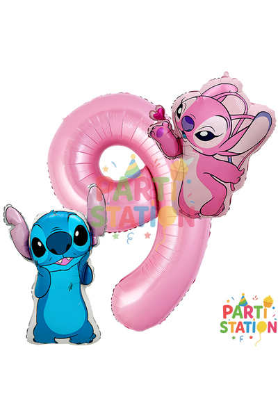 Parti Station Stitc ve Angel Balon 9 Yaş Doğum Günü Seti Pembe Rakam 9 Folyo ...