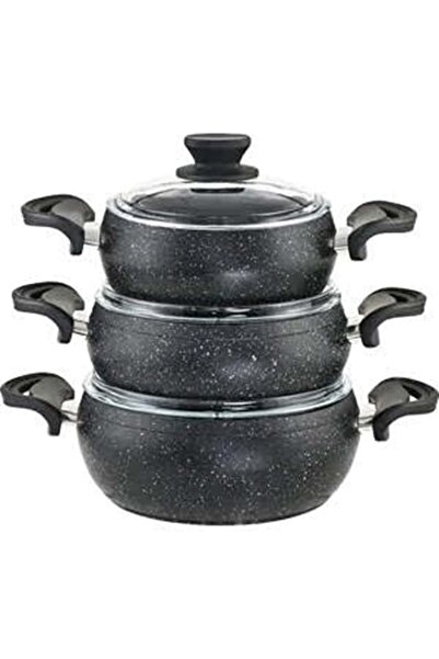 TOGO GRANİT ALYA 3LÜ GÜVEÇ TENCERE SETİ SİYAH