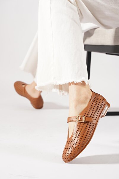 Moda Pie حذاء باليه نسائي من الجلد الأصلي مع مشبك ليزر من سورنيست بلون الجلد ...