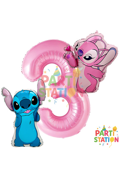 Parti Station مجموعة عيد ميلاد ستيتش وأنجل بالون لعمر 3 سنوات باللون الوردي ر...
