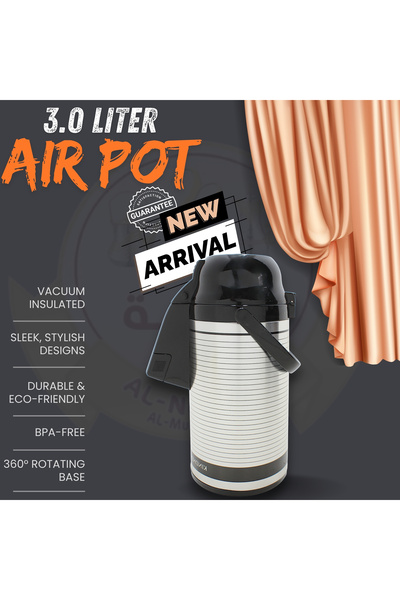 Al Nokhba 3.0 Liter Air Pot Vacuum Insulated Flask – 360° Rotating Base, BPA-...