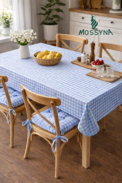 Mossyna Premium Duck Bezi Checkered Tablecloth and Set of 4 40X40 Cushion Bea...