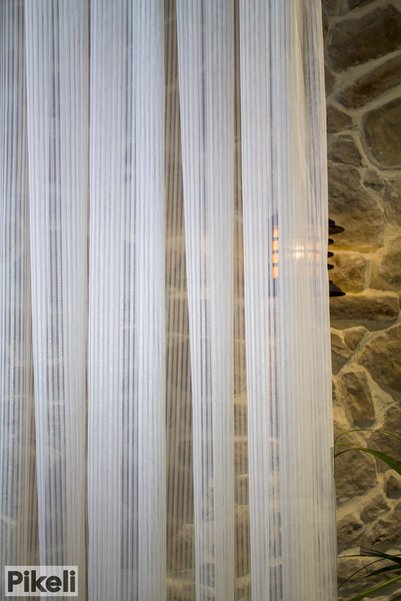 Pikeli Istanbul Model Silver Glitter Striped Tulle Curtain - 1X3 Dense Pleats - Professional Installation - White