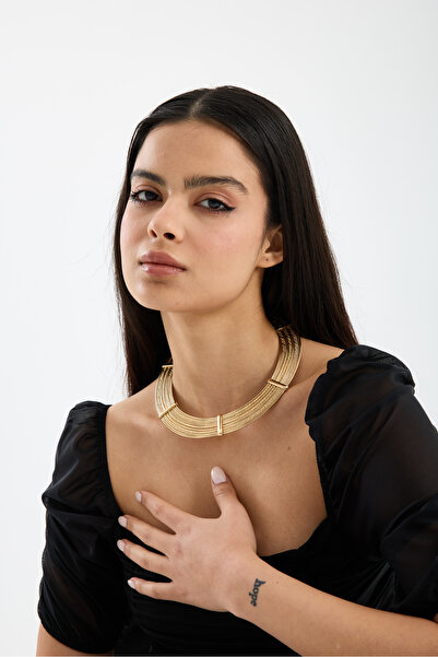 JİMNY JEWELRY Parlak Metal Choker Kolye