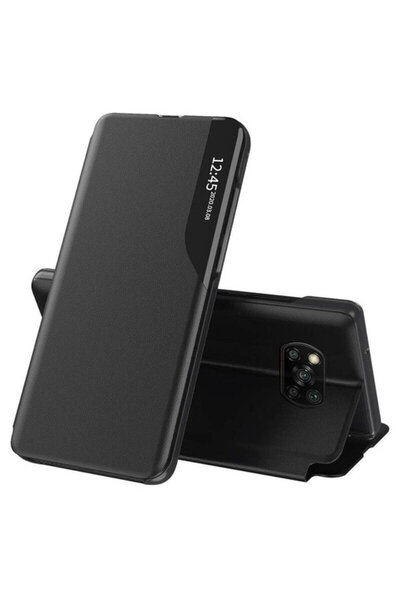 Techsuit Δερμάτινο θήκη Xiaomi Poco X3 με αναδιπλούμενη όψη, μαύρη