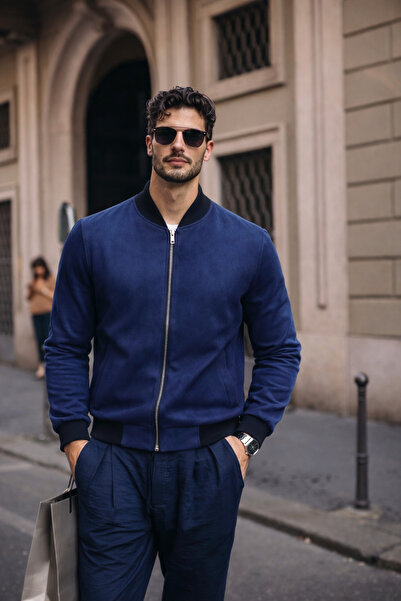 comstar Men's Relax Fit Navy Blue Suede Nubuck Jacket