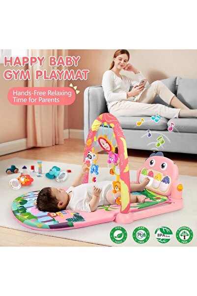 LA' PRECIOUS Baby Play Mat Gym with Piano, 5 Sensory Toys, Music & Lights, Gi...