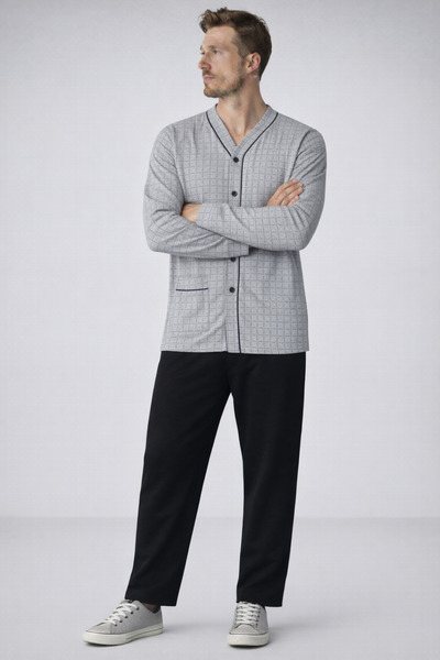 COMBİNE MİCHAİL Ανδρικό σετ πιτζάμες με μοντέρνα τσέπες και γκρι σχέδια