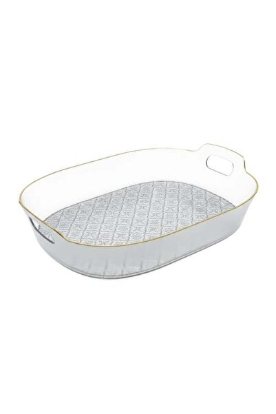 Generic Transparent Rectangular Acrylic Serving Plate with Golden Line