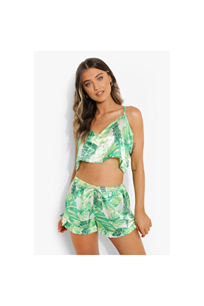 Narnuga Green Ruffle Shorts Pajama Set