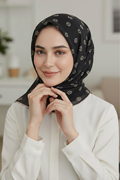 İpekel Siyah Vizon Serisi Desenli Soft Keten Eşarp LPS1005-02