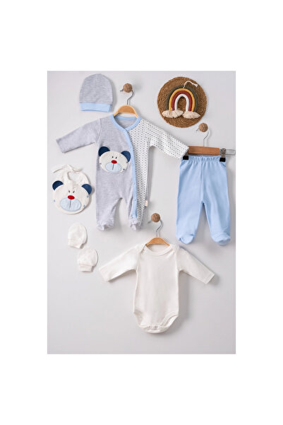 Narnuga 100% Cotton Baby Boy Set of 5 with Teddy Bear Embroidered Overalls