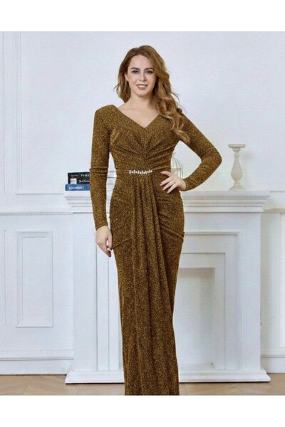 alqarat "Mira" Shimmering Draped Crystal Gown