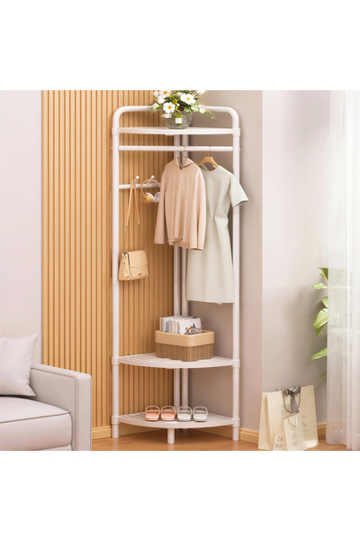 Issa Cuier de Colț pentru Haine 165×42cm, cu Rafturi și Bară pentru Umerașe S...