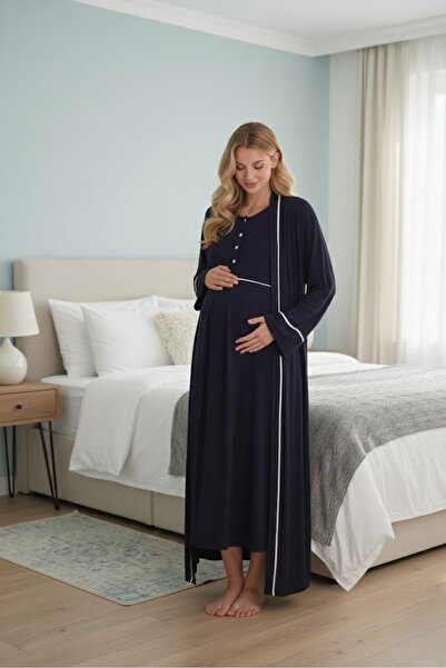 Lohusa Homewear New Season Navy Blue Short Sleeve Full Length Buttoned Summer...