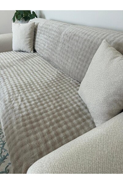 Lady Home Soft Lux Rabbit Plush Non-Slip Sofa Cover for 3 People 170X220 cm Mink