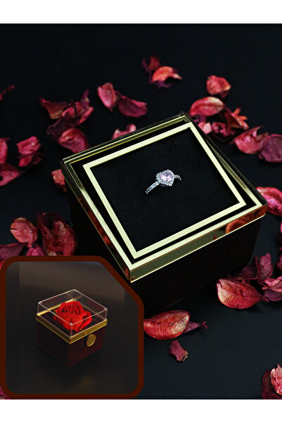 Dukkanka Kalp Yüzük Ayarlanabilir Güllü Dönen Hediye Kutulu Ciddi Ilişki Yüzüğü